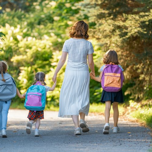 Parent and pupils are going to school